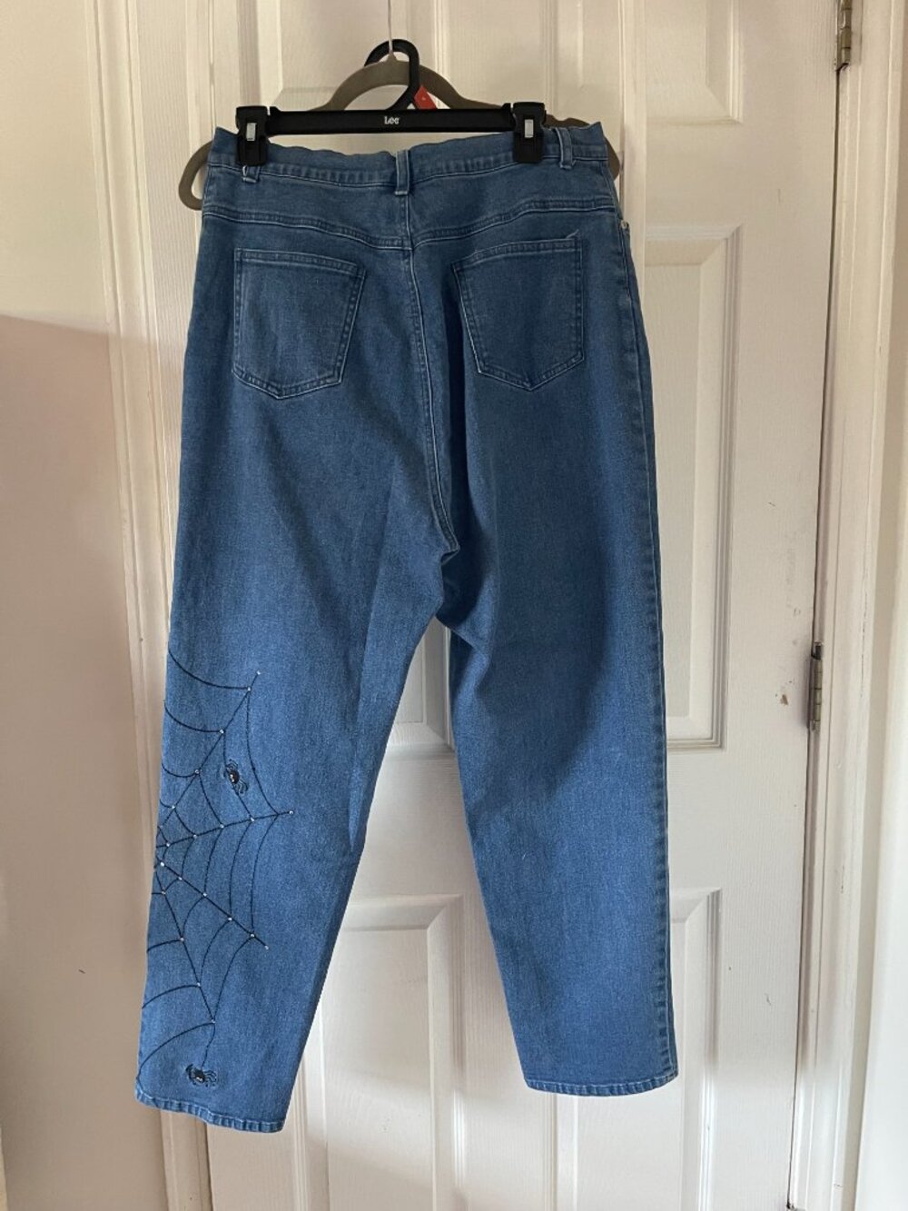 VTG Quacker Factory Halloween Spider Web Rhinestone Jeans Sz 14 High Rise - Picture 2 of 6